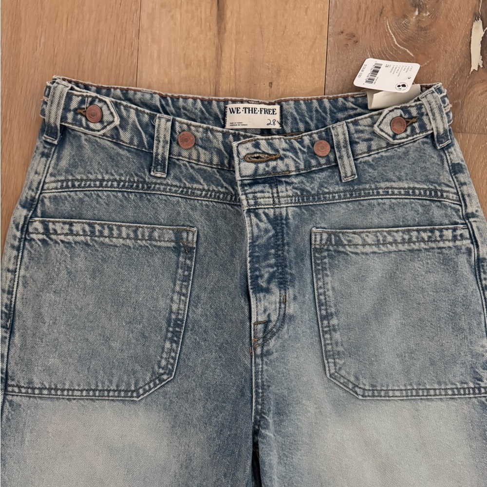 We The Free Blue Relaxed Jeans High-Waisted Palmer Cuff Jeans